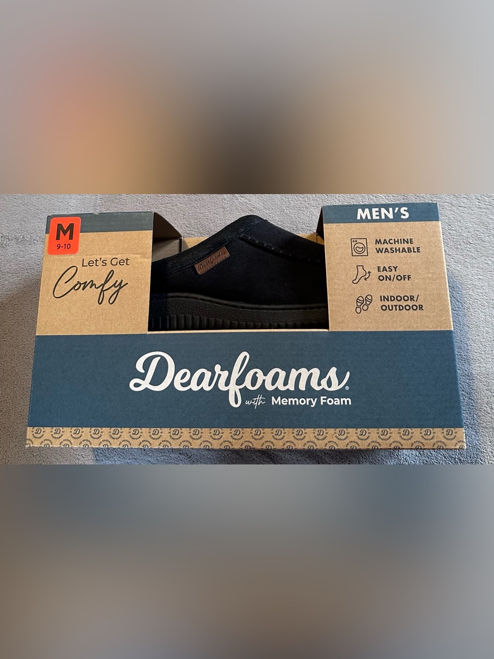 Dearfoams with Memory Foam Men’s Slippers/ Black/ Medium 9-10/ NWT